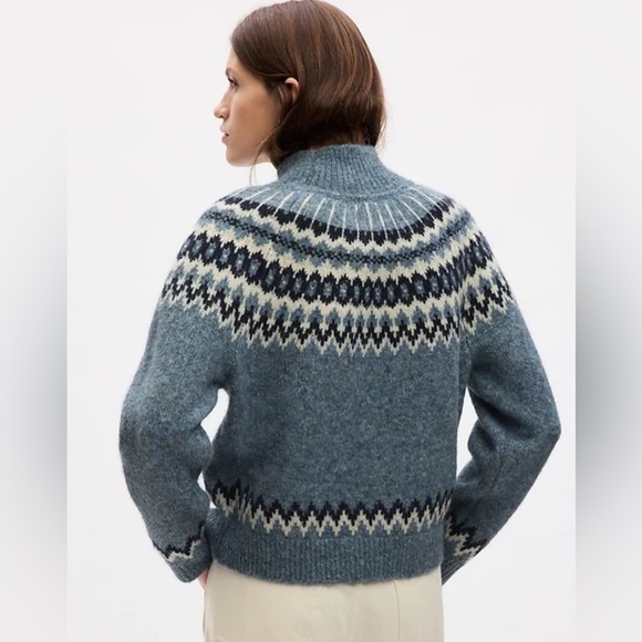 GAP Fair Isle Mockneck Blue Patterned Women's Sweater, Alpaca Wool blend, M - Picture 2 of 6